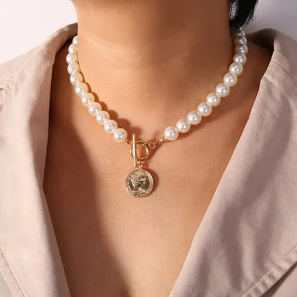 Pearl and coin necklace