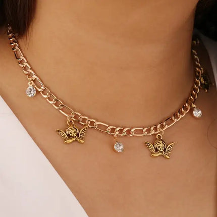 gold chain with jewels and angels necklace