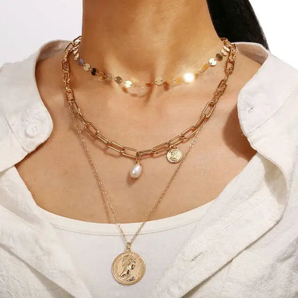Three layer coin necklacde