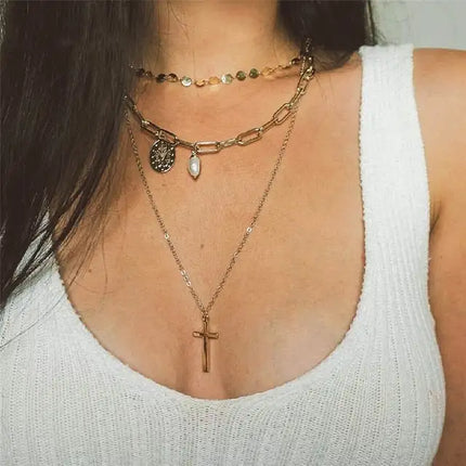 three layer necklace with cross
