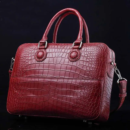 Real crocodile briefcase - Wine red / Blue