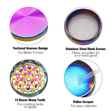 Rainbow Aluminium Alloy 2" Herb Grinder 4 Piece