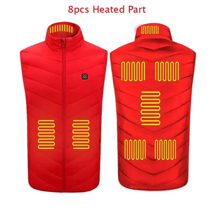 Winter Men Stand-up Collar XL / Red 8 pcs Heated Cotton Vest