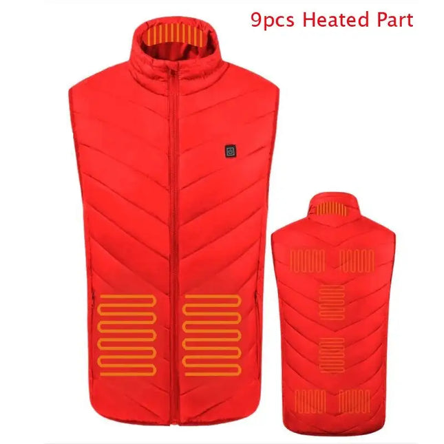 Winter Men Stand-up Collar XXL / red 9pcs heated Cotton Vest