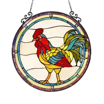 "RODNEY" Tiffany-glass Rooster Window Panel 24"