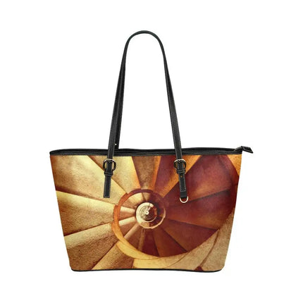 Shoulder Bag - Beige & Brown Swirl Style Large Leather Tote Bag