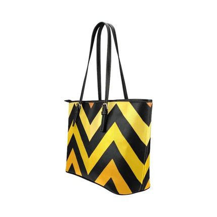 Shoulder Bag - Yellow & Black Herringbone Style Large Leather Tote Bag