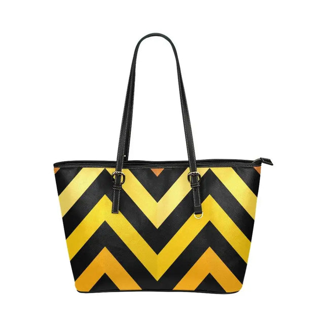 Shoulder Bag - Yellow & Black Herringbone Style Large Leather Tote Bag