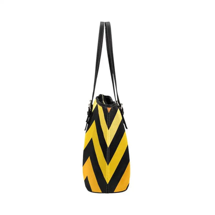 Shoulder Bag - Yellow & Black Herringbone Style Large Leather Tote Bag