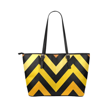 Shoulder Bag - Yellow & Black Herringbone Style Large Leather Tote Bag