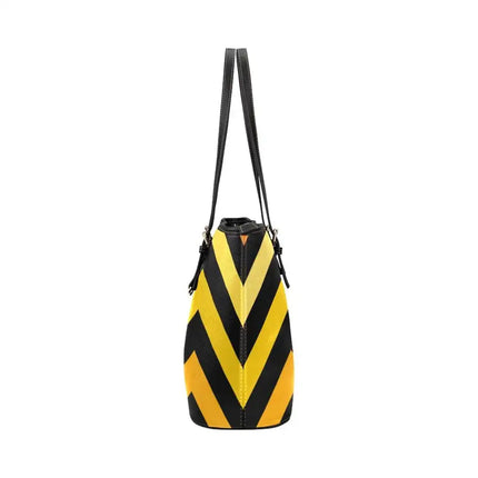 Shoulder Bag - Yellow & Black Herringbone Style Large Leather Tote Bag