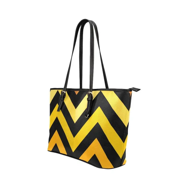 Shoulder Bag - Yellow & Black Herringbone Style Large Leather Tote Bag