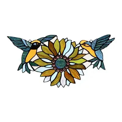 SOAR Tiffany-style Green Animal/Floral Design Window Panel 17" x 7.75"