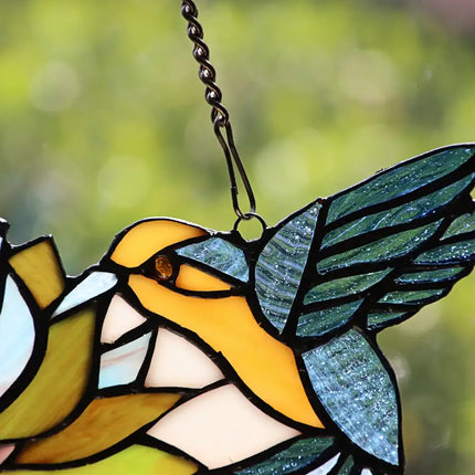 SOAR Tiffany-style Green Animal/Floral Design Window Panel 17" x 7.75"