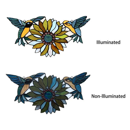 SOAR Tiffany-style Green Animal/Floral Design Window Panel 17" x 7.75"