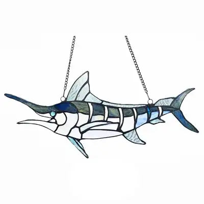 SWORDFISH Animal-Style Stained Glass Window Panel 16" Wide