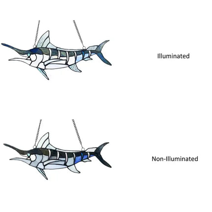 SWORDFISH Animal-Style Stained Glass Window Panel 16" Wide