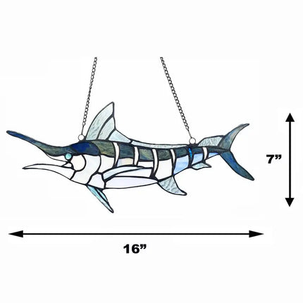 SWORDFISH Animal-Style Stained Glass Window Panel 16" Wide