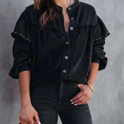 New Lantern Chaqueta abrigo con cuentas y manga larga con volantes 