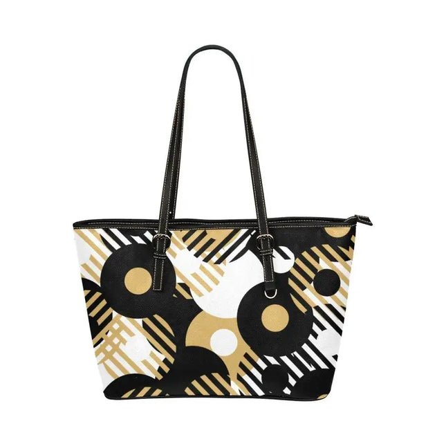 Tote Bag - Black and Gold Leather - Double Handle Large Shoulder Bag - B6008781