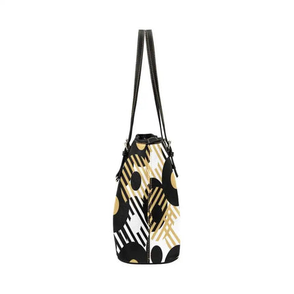 Tote Bag - Black and Gold Leather - Double Handle Large Shoulder Bag - B6008781