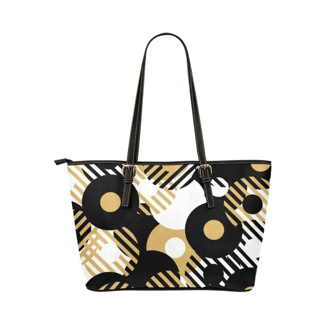 Tote Bag - Black and Gold Leather - Double Handle Large Shoulder Bag - B6008781