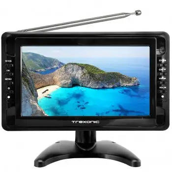 Televisor LCD de pantalla ancha de 10 "recargable, ultraligero, portátil Trexonic reacondicionado con SD, USB, conector para auriculares, entradas AV y antena desmontable