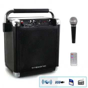 Trexonic Wireless Portable Party Speaker with USB Recording, FM Radio &amp; Microphone, Black