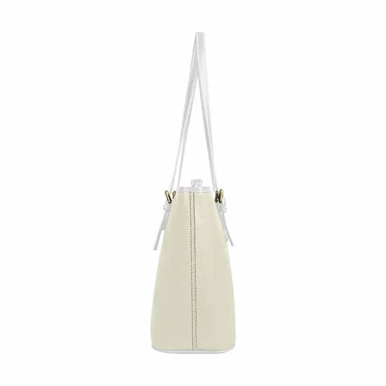 Uniquely You Beige - Large Leather Tote Bag with Zipper