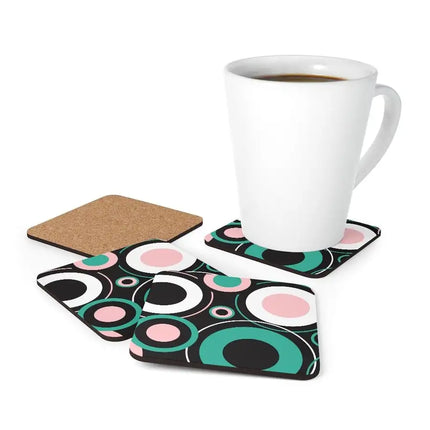 Uniquely You Corkwood Coaster Set - 4 Pieces / Black and Green Circular