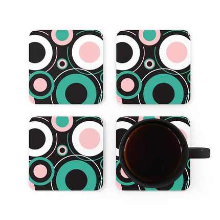 Uniquely You Corkwood Coaster Set - 4 Pieces / Black and Green Circular