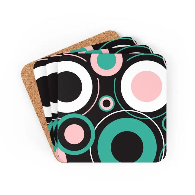 Uniquely You Corkwood Coaster Set - 4 Pieces / Black and Green Circular