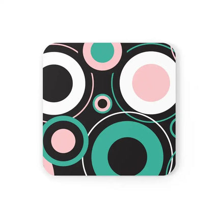 Uniquely You Corkwood Coaster Set - 4 Pieces / Black and Green Circular