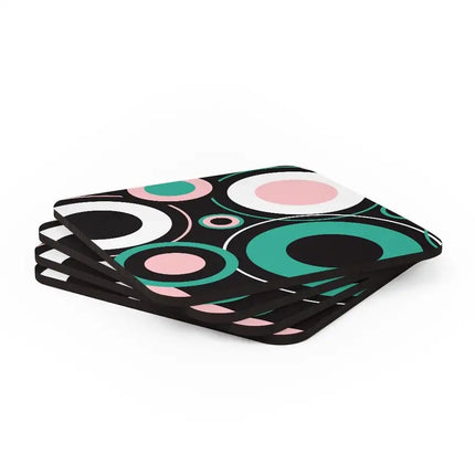 Uniquely You Corkwood Coaster Set - 4 Pieces / Black and Green Circular
