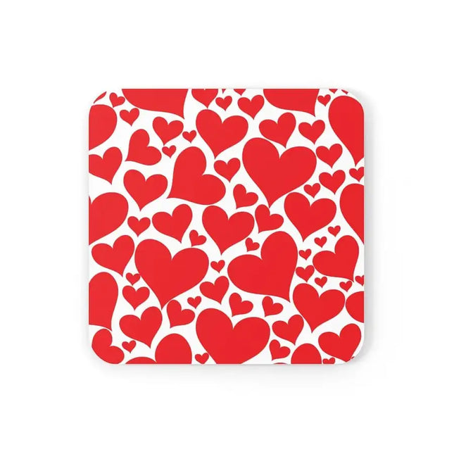 Uniquely You Corkwood Coasters 4 Piece Set / Love Red Hearts