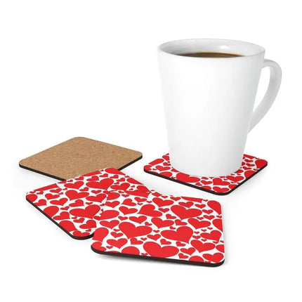 Uniquely You Corkwood Coasters 4 Piece Set / Love Red Hearts