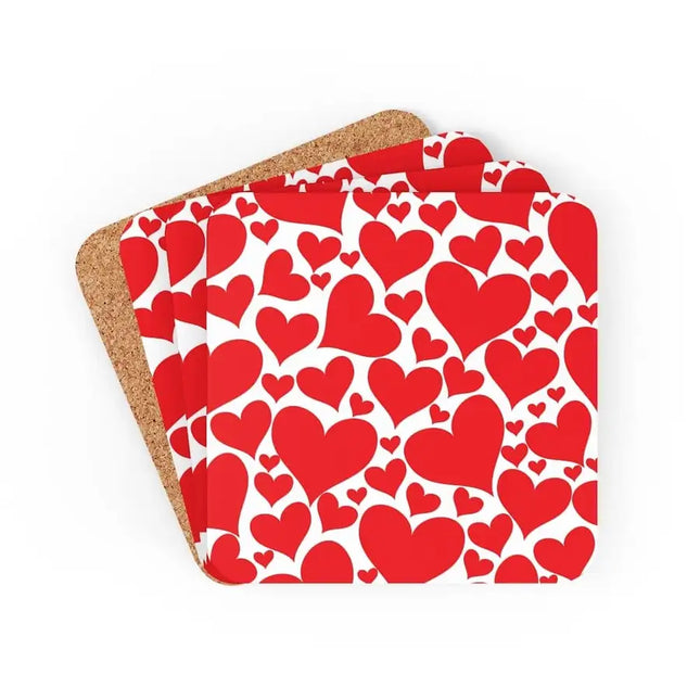 Uniquely You Corkwood Coasters 4 Piece Set / Love Red Hearts