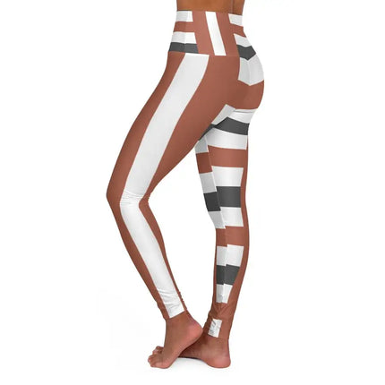 Uniquely You High Waisted Yoga Leggings / Brown and Grey Stripe Fitness Pants - L65417