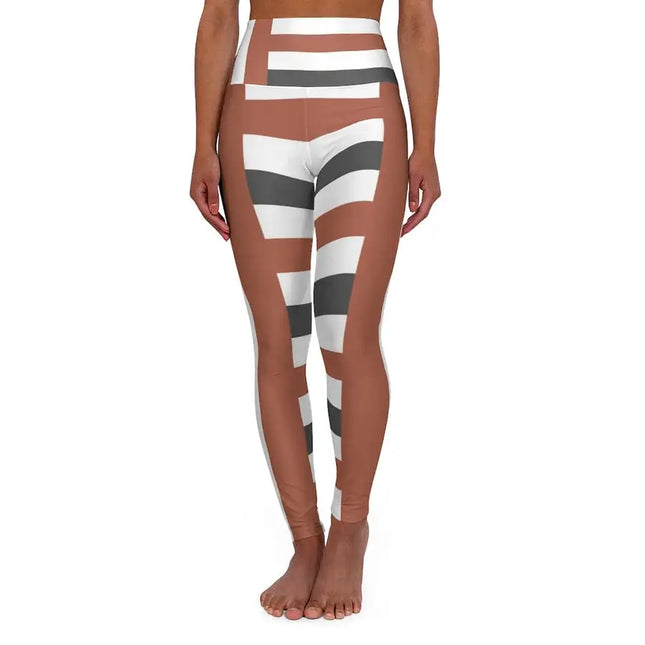 Uniquely You High Waisted Yoga Leggings / Brown and Grey Stripe Fitness Pants - L65417