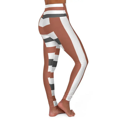 Uniquely You High Waisted Yoga Leggings / Brown and Grey Stripe Fitness Pants - L65417