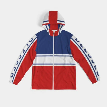 Uniquely You Mens Hooded Windbreaker / Red White Blue Blessed Print