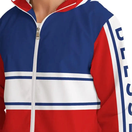 Uniquely You Mens Hooded Windbreaker / Red White Blue Blessed Print