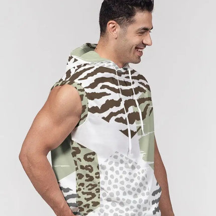 Uniquely You Mens Sleeveless Hoodie / Brown and Green Geometric