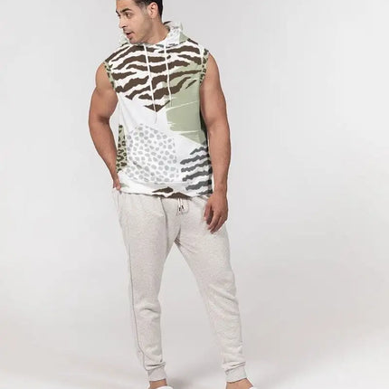 Uniquely You Mens Sleeveless Hoodie / Brown and Green Geometric