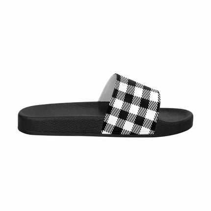 Uniquely You Mens Slide Sandals /      Buffalo Plaid Black and White