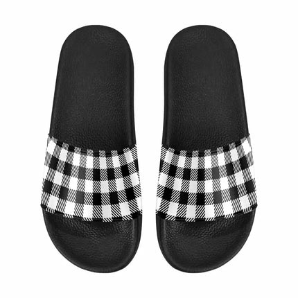 Uniquely You Mens Slide Sandals /      Buffalo Plaid Black and White