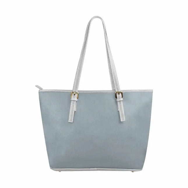 Uniquely You Misty Blue Gray - Large Leather Tote Bag with Zipper