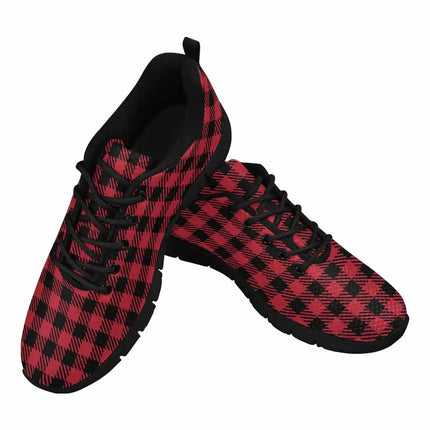 Uniquely You Sneakers for Men, Buffalo Plaid Red and Black Running Shoes DG852
