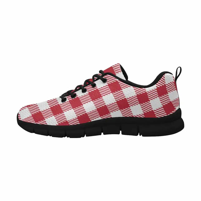 Uniquely You Sneakers for Men, Buffalo Plaid Red and White Running Shoes DG862