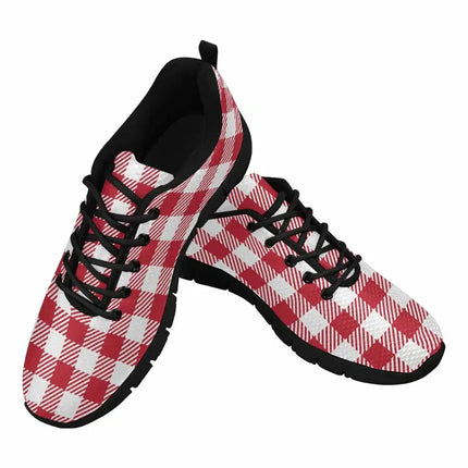 Uniquely You Sneakers for Men, Buffalo Plaid Red and White Running Shoes DG862